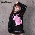 SS69 Japanese Harajuku Printed Black Sweatshirt, Loose Zipper Hoodie