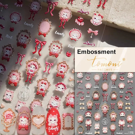 Cute Jelly Pink Cat Paw Print Nail Sticker Kawaii Pink Black Cat Claw 5D Embossed Self-Adhesive Nail Art Sticker Nail Art Decal SS69 7.69 TO3958