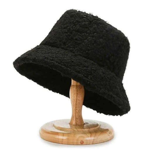 Unisex Harajuku Bucket Hat Solid Men Fishing Fisherman Hat Autumn Winter Lamb Wool Outdoor Warm Panama Cap For Women