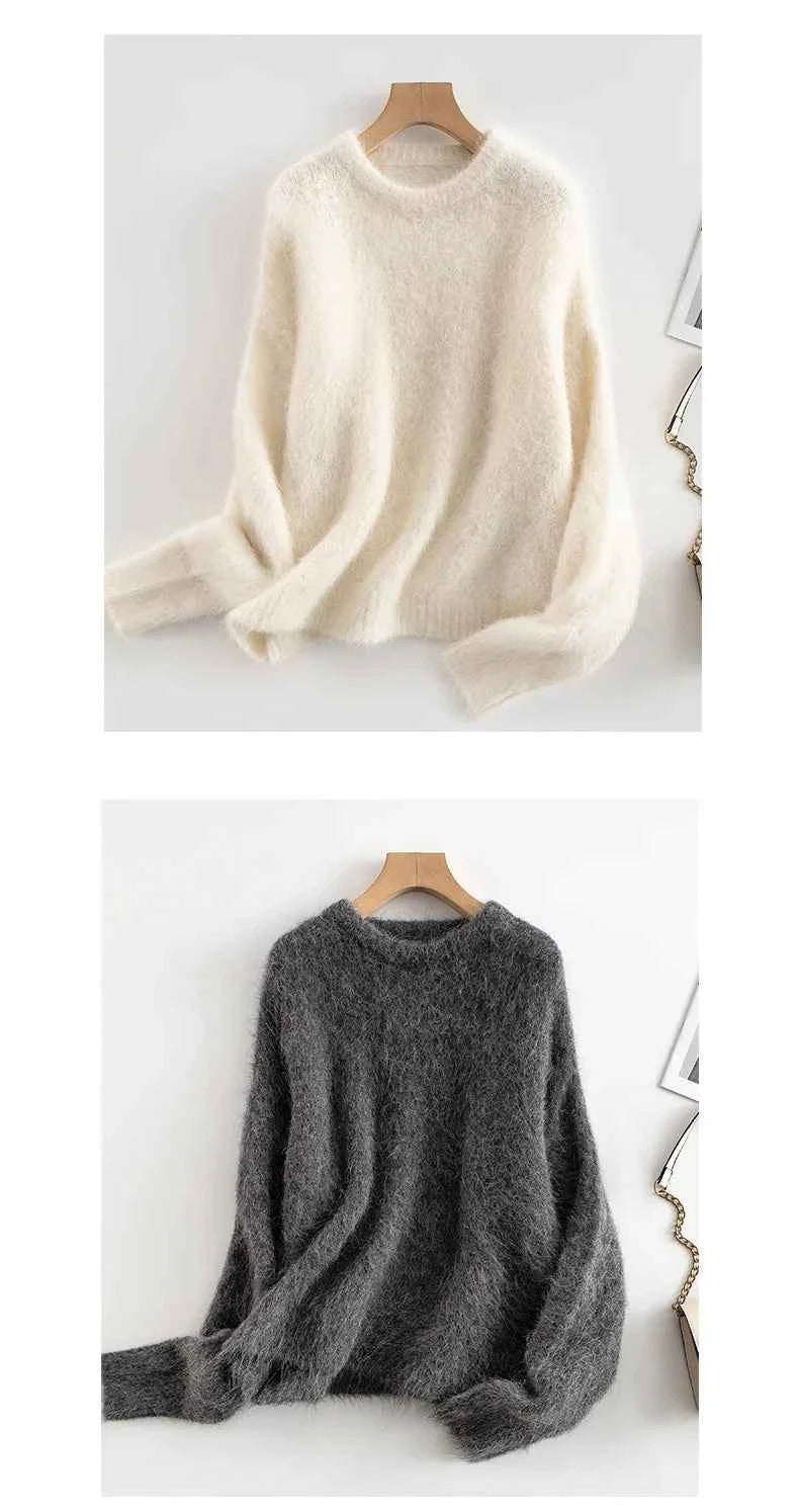Warm Alpaca Pullovers for Woman, Dropped Sleeved Loose Sweaters, 2025 Fall Winter Top, Camel, Beige