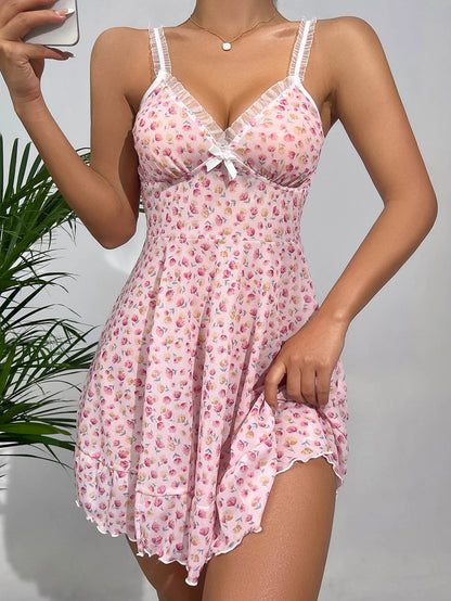 Summer Pink Pajama Sexy Dress Floral SS69