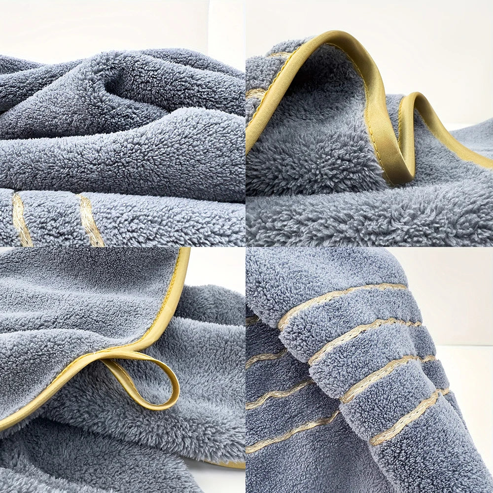 2/3/6/8 Pcs Bath Towel Set White & Gray with Gold Accents, Soft Absorbent Premium Towels for Home, Hotel & Bathroom