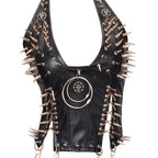 Goth Top Y2K Clothes Women's Tanks Emo Clothing Gothic Boho Tops with Spikes Punk Rock Teens Festival Spiked Bra Grunge T Shirt