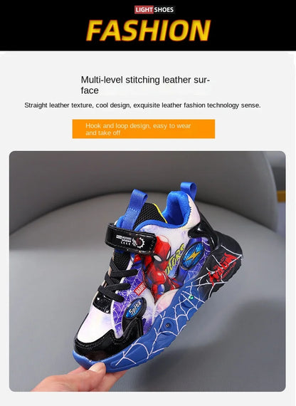 Disney Spider-man Children's Shoes Boys Sneakers Spring Autumn Cartoon Fashion Kids Lighted Sports Shoes Child Boy LED Sneaker