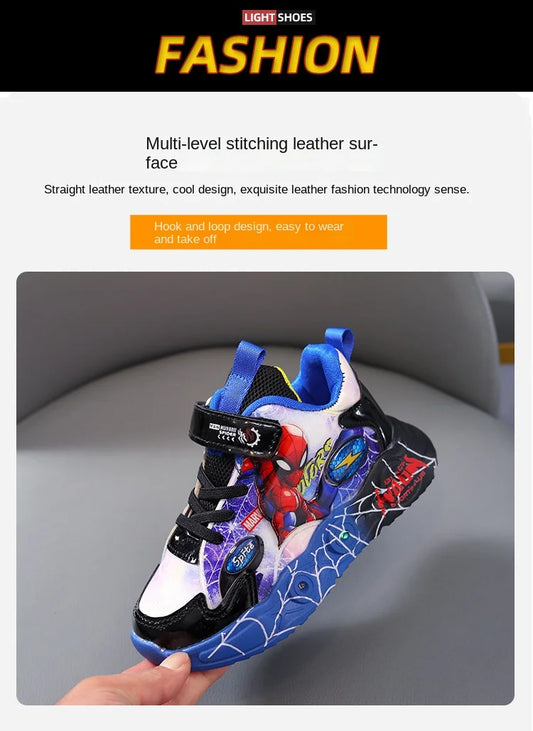 Disney Spider-man Children's Shoes Boys Sneakers Spring Autumn Cartoon Fashion Kids Lighted Sports Shoes Child Boy LED Sneaker