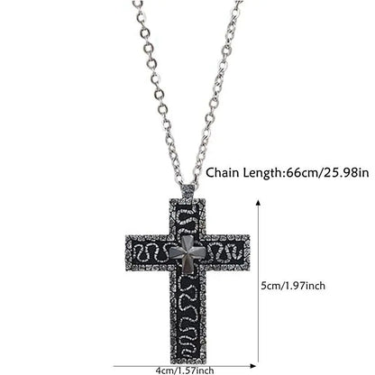 with Secret Compartment Cross Pendant Necklace Openable Stainless Steel Chain Pendant Necklace Vintage 3D Printed Charm Jewelry SS69