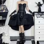 Goth Streetwear Gothic Skirt Women Harajuku Emo Alternative Grunge High Waist Bandage A-line Skirts Y2k E-girl Indie Clothes