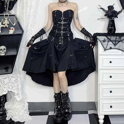 Goth Streetwear Gothic Skirt Women Harajuku Emo Alternative Grunge High Waist Bandage A-line Skirts Y2k E-girl Indie Clothes