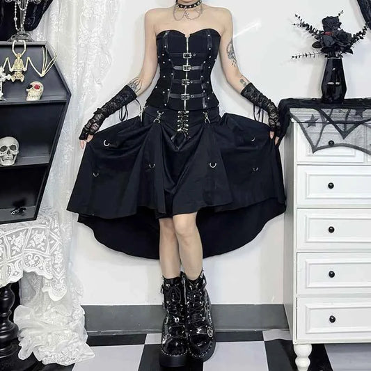 Goth Streetwear Gothic Skirt Women Harajuku Emo Alternative Grunge High Waist Bandage A-line Skirts Y2k E-girl Indie Clothes