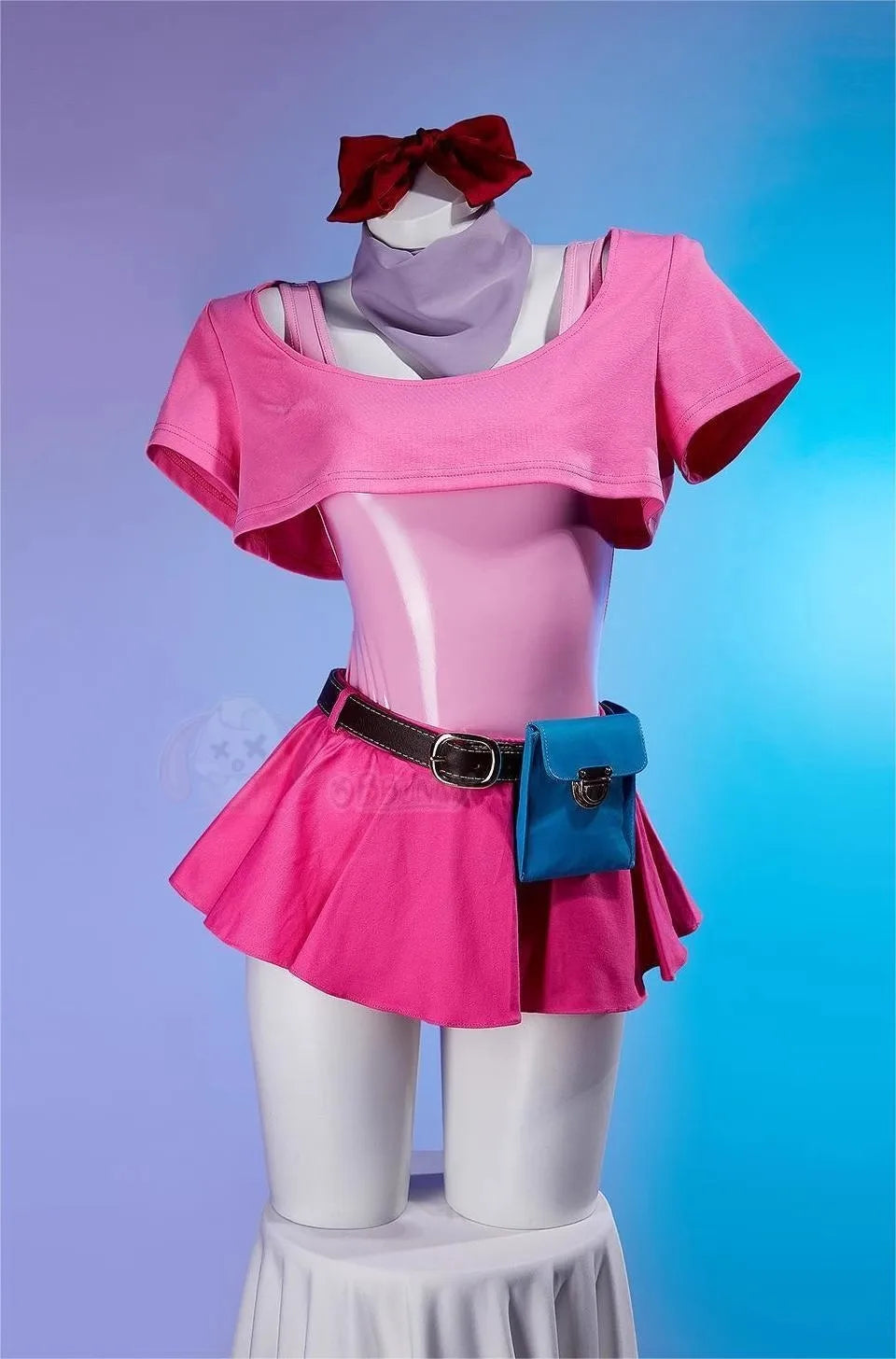 Anime Bulma Cosplay Costume Wig Women Short T-shirt Sexy Leather Bodysuit Headwear Scarf Belt Bag Set Halloween Carnival Clothes