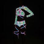 Harajuku Fashion Women Colorful Reflective Set Bandage Shorts+Bra+Crop Top Techwear Clothing Conjuntos Curtos SS69