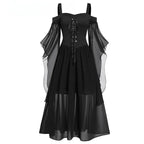 New Medieval Witch Dress for Women Halloween Carnival Women Plus Size Cold Shoulder Butterfly Sleeve Halloween Gothic Dress