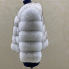 WGLUVF Women's Real Fox Fur Short O-Neck Coat