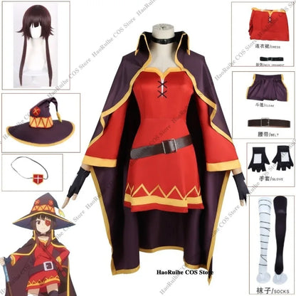 Megumin Cosplay Costume Set with Dress, Cloak, and Hat - KonoSuba Sorceress