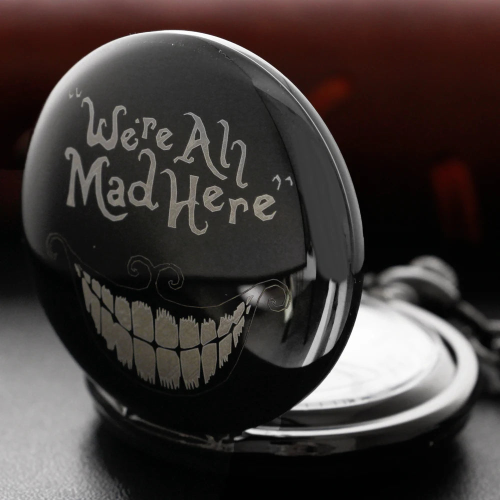 Black Grotesque Smiling Face Pocket Watch Vintage Steampunk Quartz Pocket Watch with Chain Men and Women's Birthday Gift JFC122 SS69