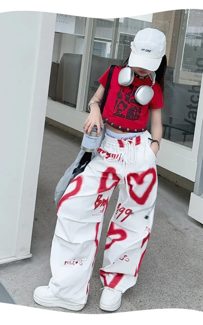 summer junior Girls Love Graffiti Casual Pants teenager girl Casual Hip Hop cargo pants kids Dance pants children clothes - SS69