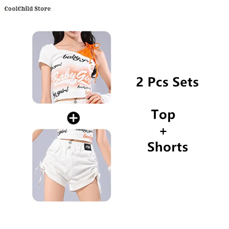 Girls Off Shoulder Crop Top & Cargo Pants Set