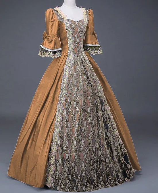 18th Century Medieval Women High Waist Half Sleeve Ball Gowns Princess Lace Patchwork Satin Dress Queen Renaissance Costume SS69 32.69 Brown / L / cosplay costume