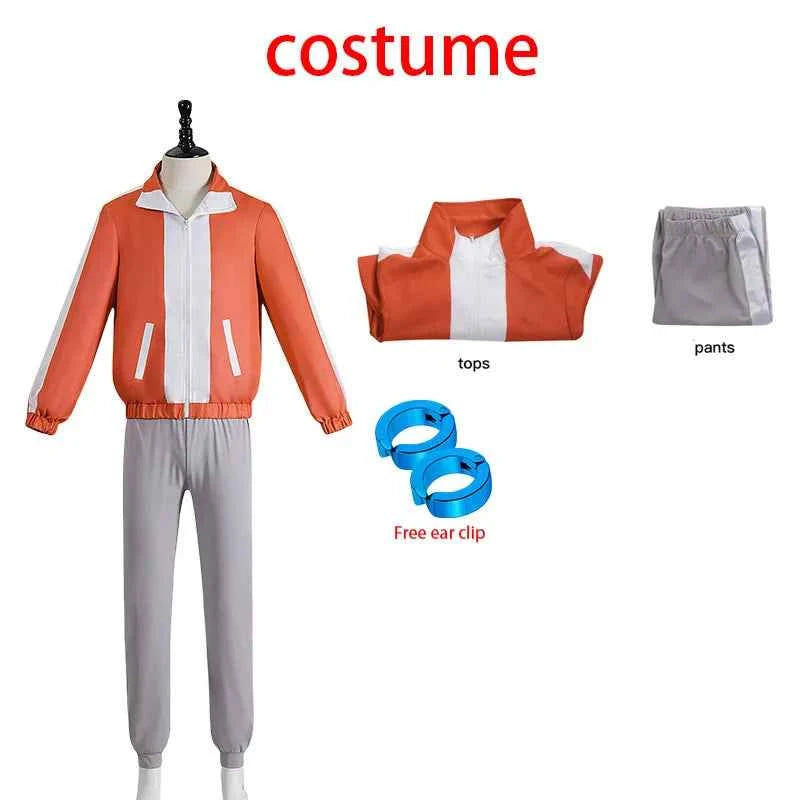 Anime Dandadan Jiji Cosplay DAN DA DAN Jin Enjoji Costume Wig Ear Clip Set Helmet Mask Earrings Eyes Halloween Men Party Fancy