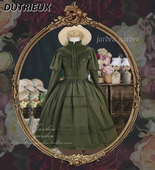 2025 New Classical Long-sleeved Stand-up Collar Slim-fitting Dress Japanese Sweet and Cute Girl Lolita OP Mid-length Dresses