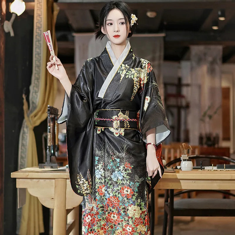 Traditional Japanese Yukata Kimono with Obi - Women's Evening Dress