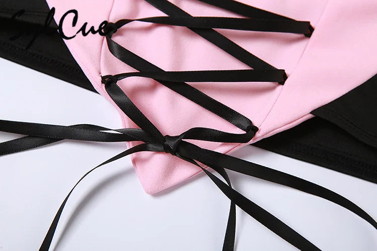 Sylcue Stitching Pink Sexy Hanging Neck Elastic Outer Wear Mature Charm Hot High Street Royal Sister Women's Vest Short Top SS69