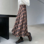 Elegant High Waist Retro Plaid Skirt Winter Autumu Classical High Waist Long Skirt Slim Fit Preppy Style A-line Half Dress Party