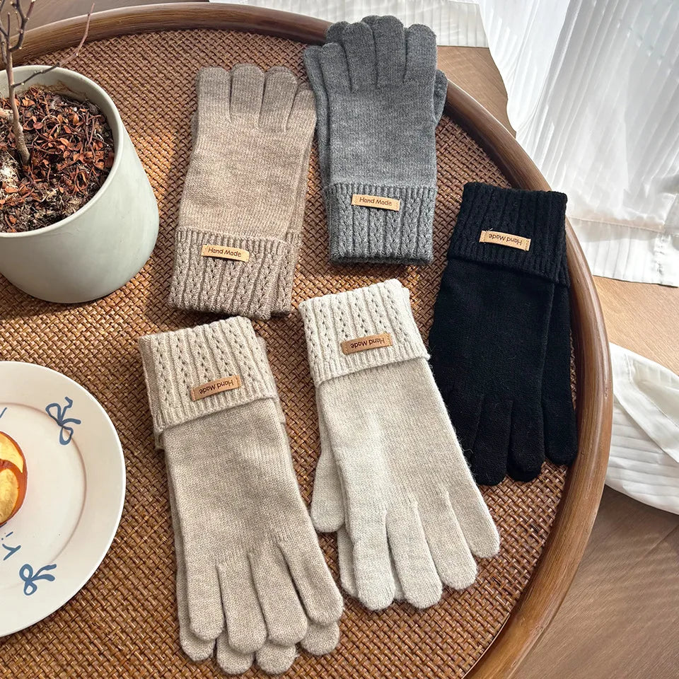 Korean Style High-Quality Women's Knitted Gloves Touch Screen Fingerless Washable Full Finger Gloves