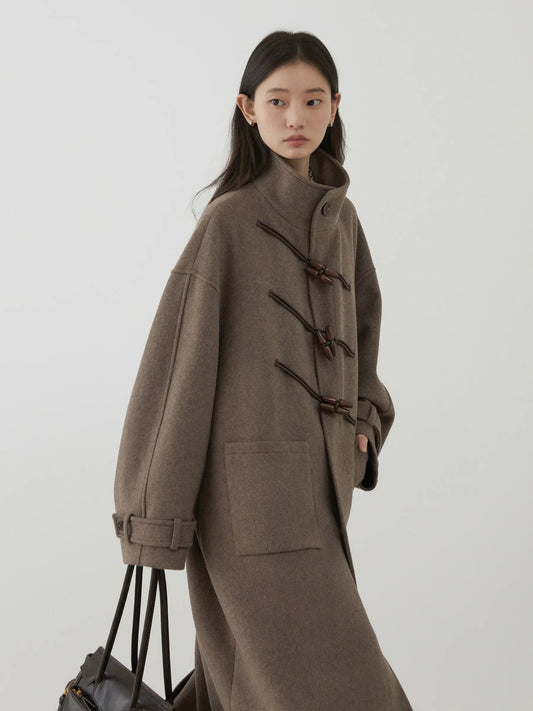 CHIC VEN Women Woolen Coats Fashion Retro Design Button Loose Long Overcoat Korean Female Clothing Autumn Winter New 2026