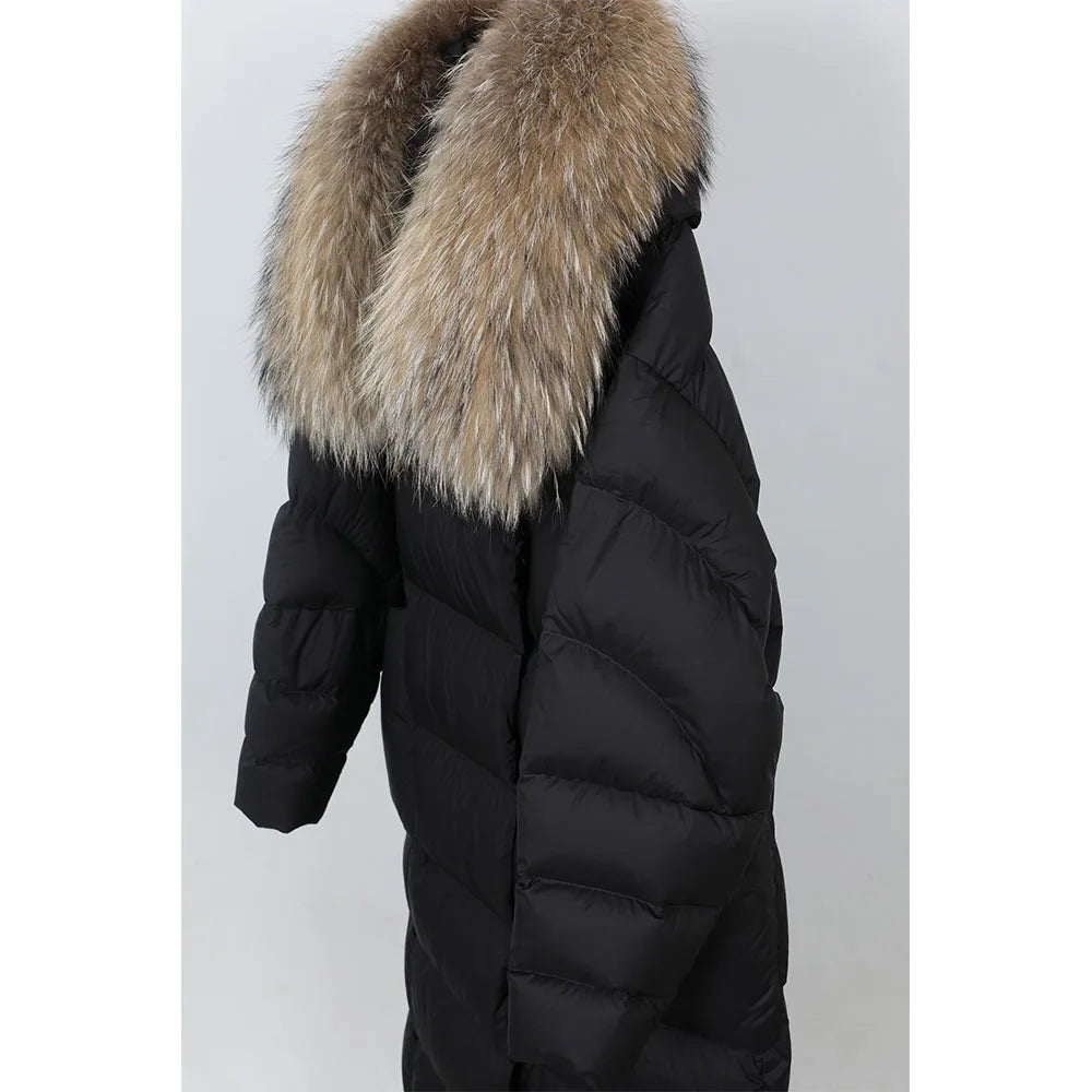 Maomaokong Super Thick 400g Filling White Duck Down Female Winter Women's Over-the-Knee Puffer Coat Luxury Down Jacket Warm