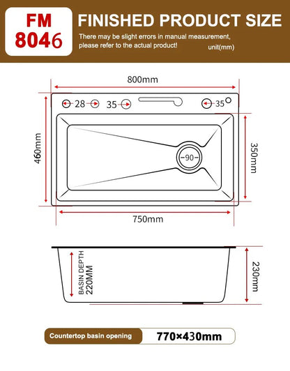 TELISIYAC Stainless Steel Waterfall Kitchen Sink, Large Single Bowl Digital
