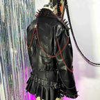 Women's Y2K Goth PU Leather Jacket Gothic Boho Emo Clothing with Spikes Punk Rock Grunge Festival Coat for Teens Spiked Clothes