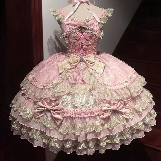 Victorian Gothic Dress Women Luxury Elegant Lolita Lace Ruffles Bow Wedding Y2k Dress Japanese Vintage Princess Party Dresses SS69 95.69 Pink / M