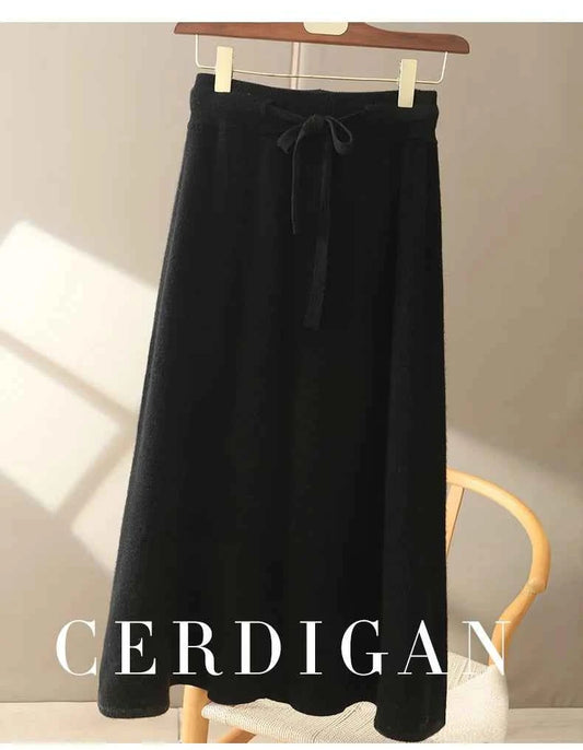 Autumn And Winter100% Pure Wool Skirt Women's Long Pocket Small A Skirt High Waist Slim Cashmere Knit A-Line Skirt