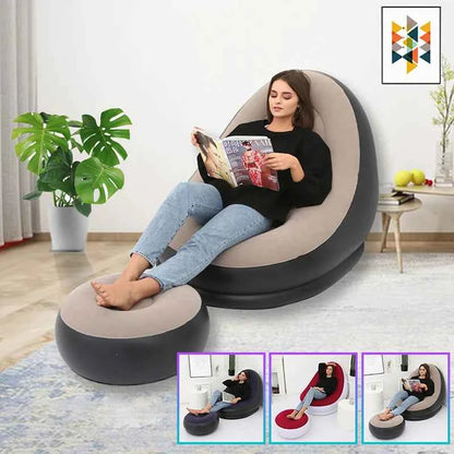 Inflatable Lazy Sofa Chair PVC Flocking Foldable Sofa With Slip-on Lunch Lounge Chair Set