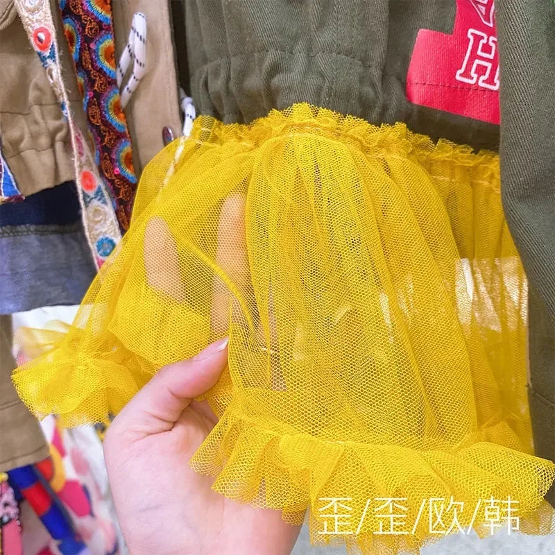 Women Floral Embroidery Sequined Trench Coats Mesh Spliced Ruffles Denim Jacket Hairballs Tassels Jeans Cardigan Streetwear Tops SS69