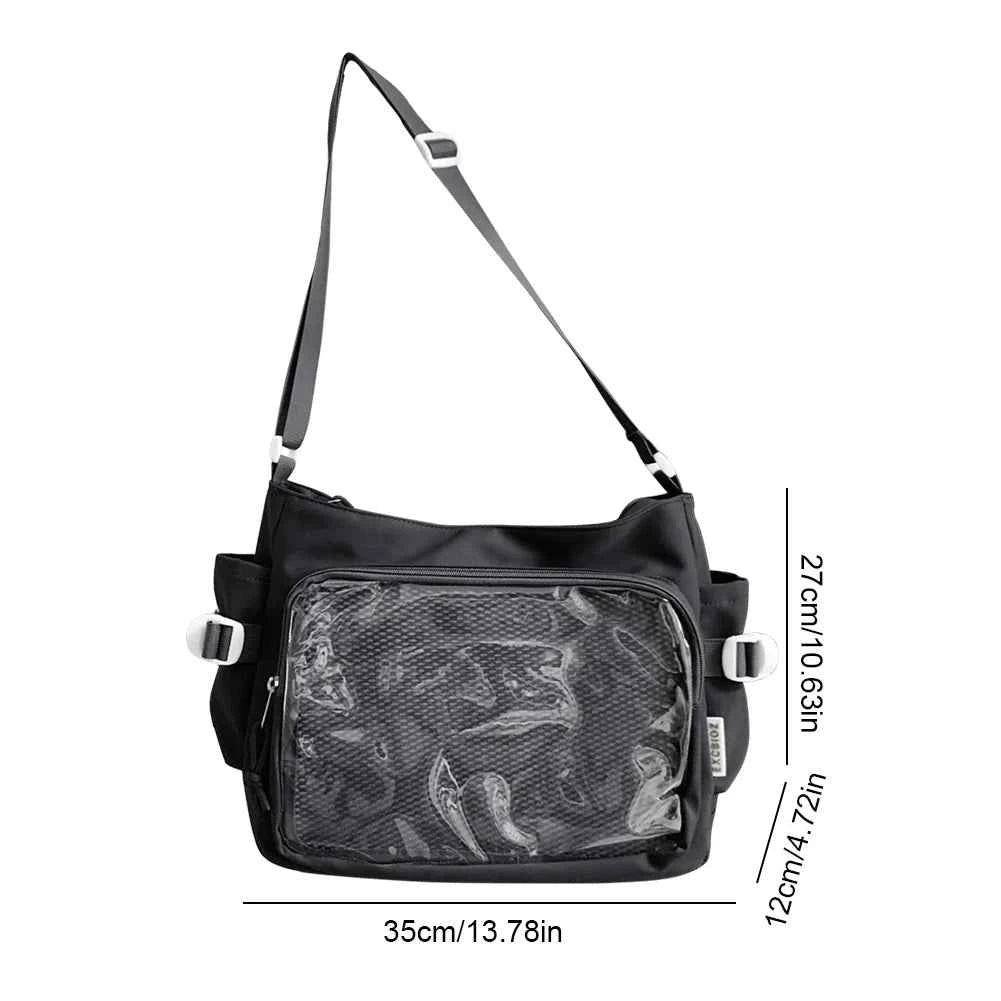 Women Ita Bag Japanese Style Shoulder Purse with Clear Window Cartoon Book Bag Multi-pockets Adjustable Strap Trendy Outdoor Bag