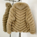 OFTBUY Women's Real Fox Fur Coat - Thick Warm Winter Jacket