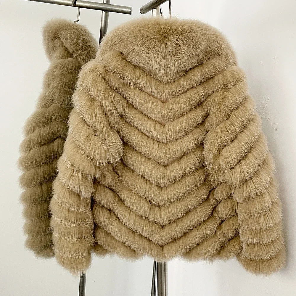OFTBUY Women's Real Fox Fur Coat - Thick Warm Winter Jacket