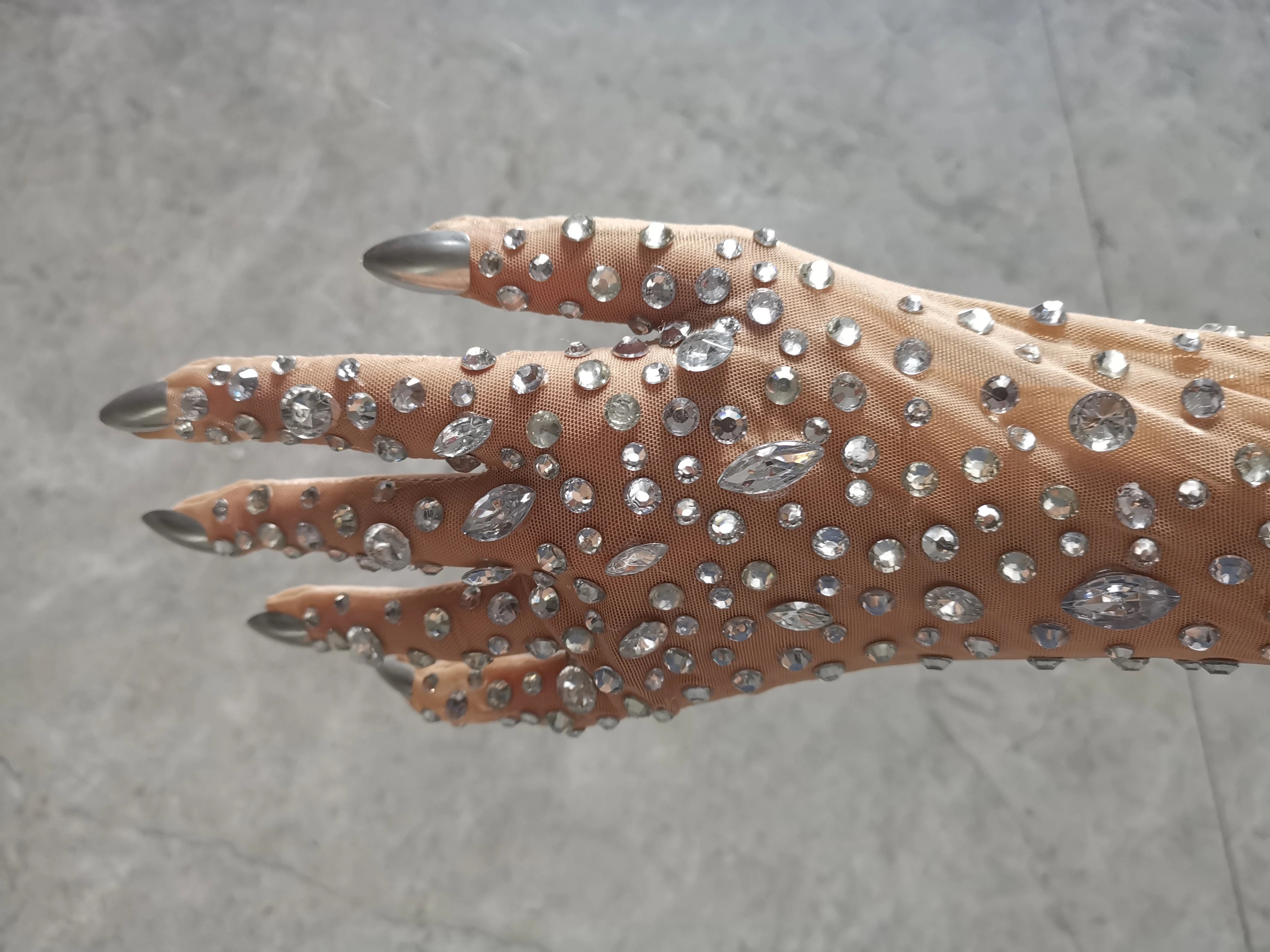 Women's Rhinestone Mesh Opera Gloves - Sparkling Crystal Long Stretch