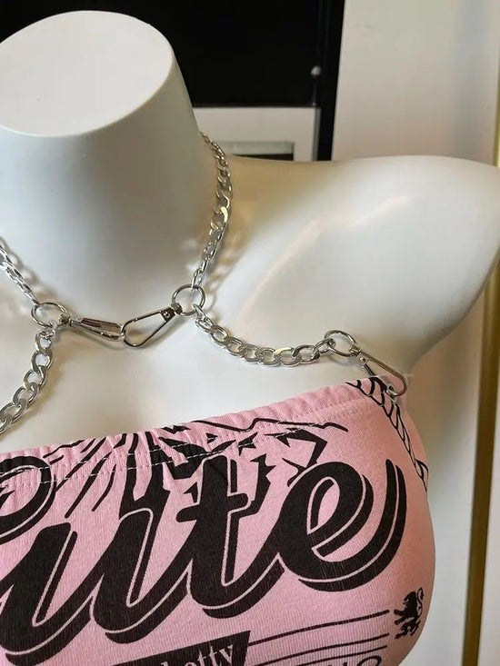 Crop Tops Fashion Summer Tanks Women Clothing Sweet Pink Letter Backless Tunic Camis Harajuku Chain Sexy Y2k Vest Ropa Mujer SS69