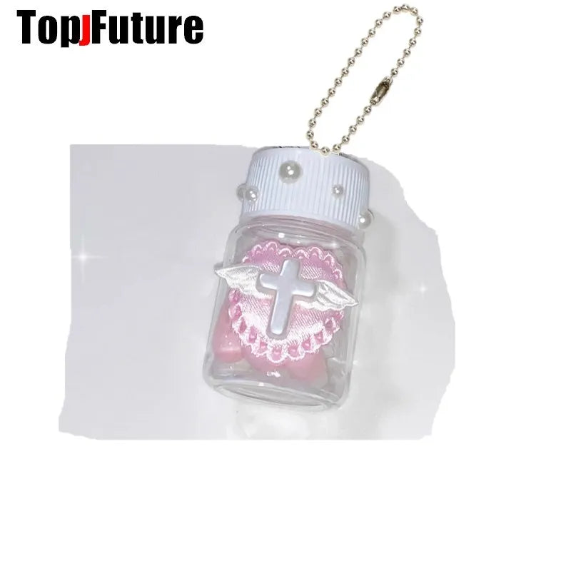 Harajuku Goth Lolita Y2K Girl Blood vessel pendant Halloween cosplay props Syringe Hospital ornament Pill bottle Key Chain SS69 8.69 pink
