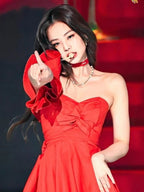 Jennie Stage Red Dress Cosplay Costume for Women
