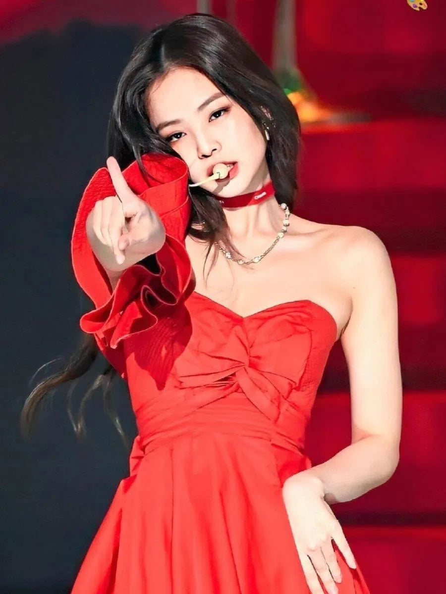 Jennie Stage Red Dress Cosplay Costume for Women