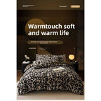Leopard Print Plush Quilt Cover Set - Warm Coral Fleece