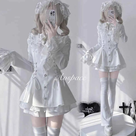 2025 Autumn Gothic Lolita Dress Sweet Heart Black Bow - Elegant Long Sleeve Short Dress with Lace Trim Slim Fit Waist for Women