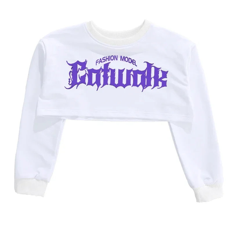 Girls K-Pop Street Dance Outfit: Purple Crop Top & Cargo Pants