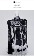 Original Design Punk Rock Cross Patch Long Sleeve Slash Tshirt Gothic Women Subculture Lace Ruffled Holloween Tee Tops Clothing SS69