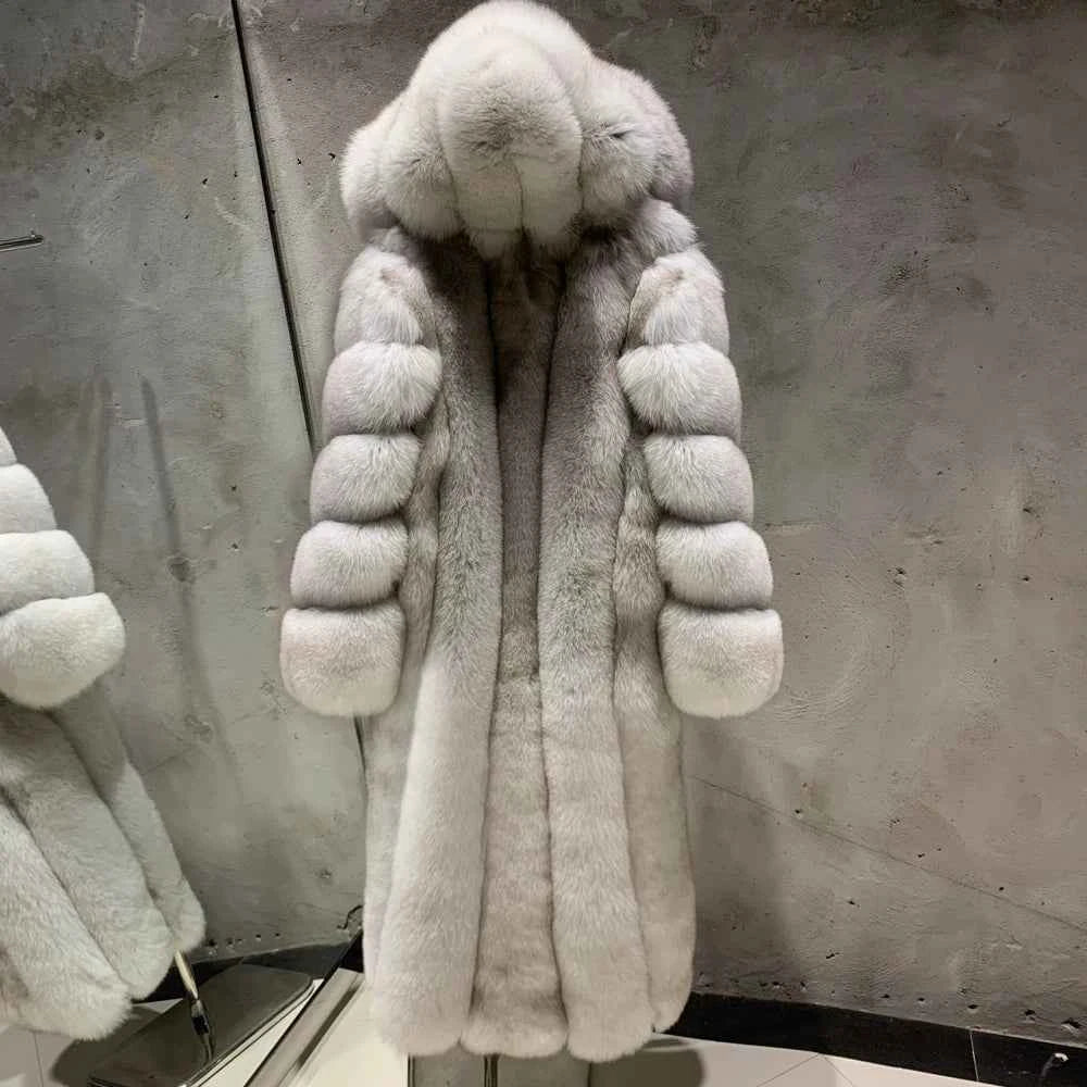Real Fox Fur Coat for Women, Long Jacket, Warm Cloth, Natural Fur, Ladies, Winter, 22-06