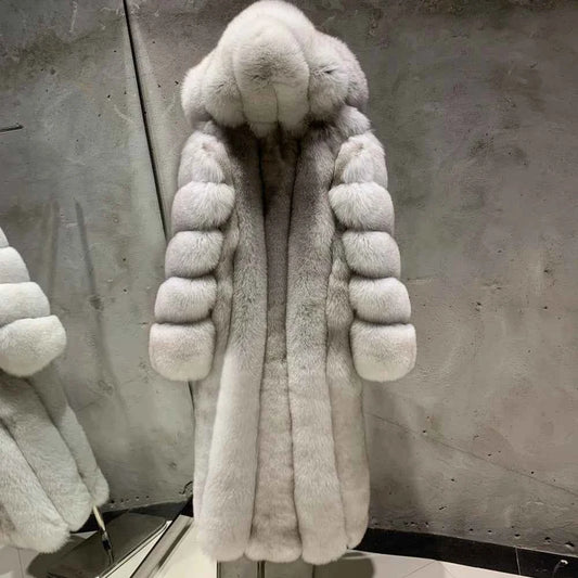 Real Fox Fur Coat for Women, Long Jacket, Warm Cloth, Natural Fur, Ladies, Winter, 22-06